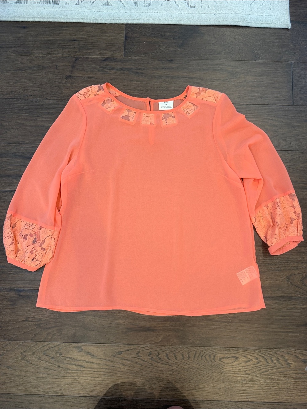 Pins & Needles Coral Lace-Trim Sheer Scoop Neck Blouse Size Medium - C69-047